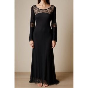 Vintage Victoria's Secret Gold Label Silk Nightgown S Black Lace Floor length